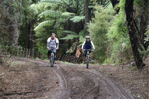 Nature trail:  Far North District Council technical officer Andrew Young and Work and Income regional industry partnership advisor Treina Chaplin inspect a bush-clad section of the cycle trail.