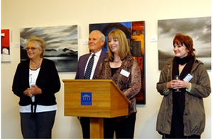 President David Godden with Christchurch artists at the exhibition opening.