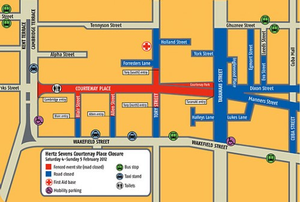 Map of Wellington road closures during the 2012 Hertz Rugby Sevens tournament.