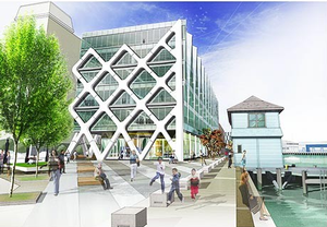 A view of the new building design, looking north.