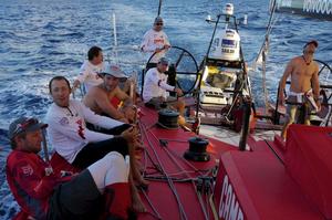 It's a busy time on deck as the watch changes on CAMPER.