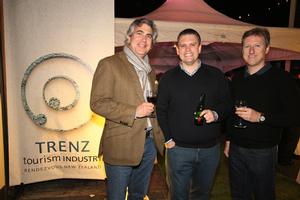 Enjoying the atmosphere at Steamer Wharf TRENZ closing function Kevin Burns (Qantas LA) Dan Hinton (Qantas Chch) Joe Ward (Qantas Seattle).