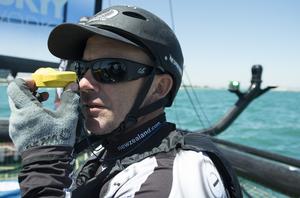 Emirates Team New Zealand tactician Ray Davies takes a bearing before the first day of racing in Venice.