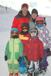 (Back) Ants and Minna Ruski-Jones, with (L-R) Ollie (5), Axel (7), Ruby (9) Ruski-Jones and Anthony Hollyer (5) in front (red jacket).