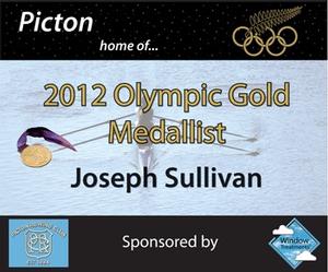 The new road sign welcoming people to Picton, the home of Olympic rower Joseph Sullivan.