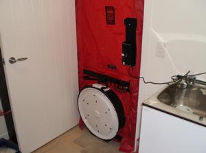 A Blower Door test being carried out on the Homestar-rated Queenstown home.