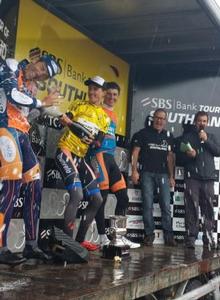 James Oram with the victory Champagne