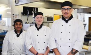 Pooja Chand, Crystal Rutherford and Jeremy Moses are culinary students at Toi Ohomai Institute of Technology