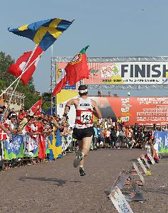 Daniel Hubmann (Switzerland) finishing the World Orienteering Champs Sprint Final in Venice, Italy.