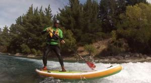 Tony Bain on a SUP on the Hawea River while visiting back in New Zealand last year. He can't wait to tackle the Waimakariri River on a stand up paddle board as part of the two day Kathmandu Coast to Coast event