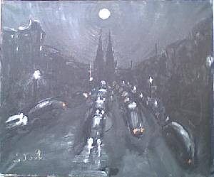 "Inpressie op Eindhoven' (impression of the town Eindhoven by night) c. 1950 by Nardus van de Ven