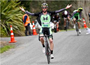 Tom Hubbard (Breads of Europe- All About Plumbing) won the elite race of the Benchmark Homes Cycling Series near Nelson today
