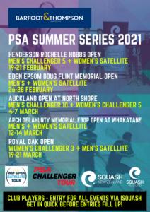 Confirmed tournaments for the PSA Squash Summer Series