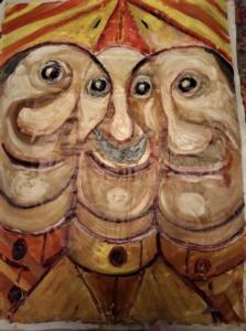 Three clowns, by Nardus Van de Ven (collection of M. Baker) 