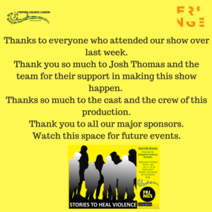Fringe Festival Thank you from Stopping Violence Dunedin. 