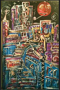 'Whatdoesitmean' 1800 x 700mm Acrylics on board, by Leon Aarts (collection of Sean Aarts)