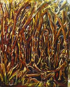 'Kiwi' Acrylics on board, for sale by Leon Aarts