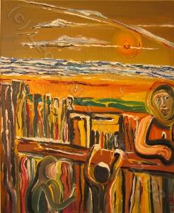 'library at the beach' (New Brighton beach) , Inspired by Edvard Munch) by Leon Aarts