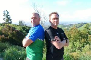 Facing off before a training run in Christchurch's Port Hills are the two organisations CEO's Brendon McDermott (left) and Julyan Falloon.