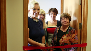 Propellor Property Investments owner Nikki Connors cuts the ribbon to make their Ronald McDonald House room sponsorship official