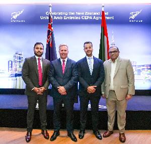 In Photo left to right: Mr. Shamlal Ahamed, Managing Director - International Operations, Malabar Gold & Diamonds, Honourable Todd McClay, New Zealand's Minister for Trade, Mr. Ahmad Zakkout, New Zealand's Consul - General for Dubai & Northern Emirates 