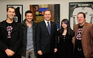 Seb Stewart, Blake Skjellerup, John Key, Tabby Besley and Thomas Hamilton.