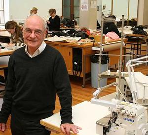 Vince Beckett with his tools of trade of nearly 50 years in the workroom of the fashion design department at Massey University's College of Creative Arts.