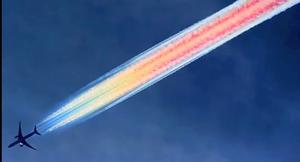 Photo credit: Weatherwars.Info.  Chemicals in aerosols can refract light.  A range of  colours may become visible. 