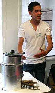Daniel Burgess with the 'Anytime Rocket Stove'