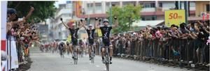 Michael Torckler, Roman van Uden and Louis Crosby taking all three podium spots in an unprecedented 'blackwash' in the 102.8km stage from Semporna to Tawau. 