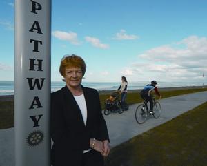 The Mayor standing next to the Rotary Pathway.
