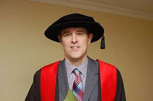  Dr David Smith, after his fifth Massey University graduation ceremony on Monday afternoon, where he received his doctoral degree.  