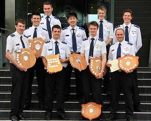 November 2013  Wings recipients with other award winners.  L-R Greg McGhie, Spencer Beavis,  Lachlan McIntosh, Andrew Vialoux, Peter Kim, Daniel McGimpsey, Byron Andrews,  Brandon Cawood, Michael Dwyer