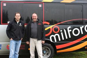John Robson (R) of Southern Discoveries with Te Anau businessman Bryan McChlery (L)