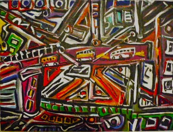 'Road Chaos, post 2011 ChCh Earthquake-alias 'Bus Lanes'', by Leon Aarts (sold)