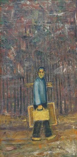 Nardus van de Ven (1894-1957), oil on canvas, self-portrait with painting supplies. Signed l.b. Dimensions 65 x 35 cm. (with frame 72 x 40 cm). Work by the Eindhoven sculptor and painter can be found in Museum van Bommel van Dam and the Railway Museum.
