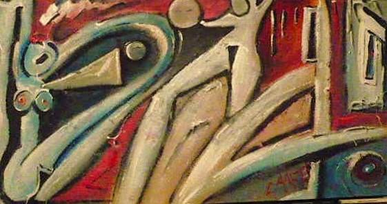 'Lust for Life' influenced by an Iggy Pop song, by Leon Aarts, acrylics on board.