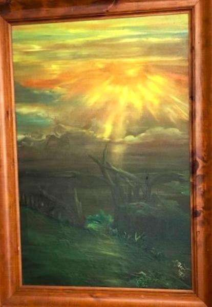 'A New Day', oils on canvas (framed) by Leon Aarts 1982. (For Sale): aartsartforsale@gmail.com
