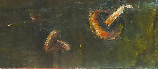 'Mushrooms in field' by Nardus van de Ven, oils on canvas (Aarts family collection)