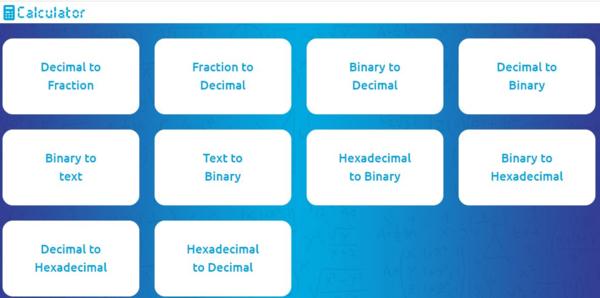 Online calculator binary, decimal, hexadecimal, text and fraction numbers