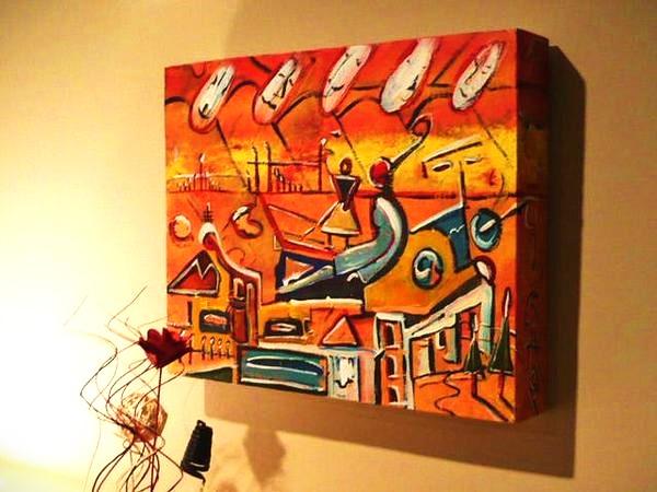 'Let's Go Shopping-Post Quake 201, by Leon Aarts, acrylics on canvas