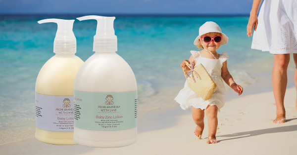 Protect your baby's skin this summer with From Grandma With Love's, New Zealand made baby's skin and bath products.