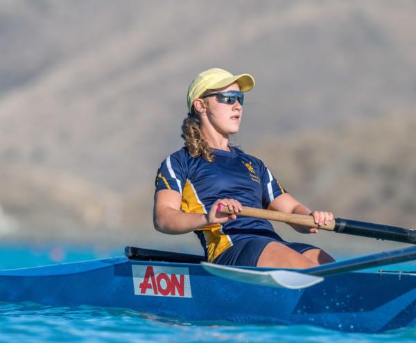 Maggie Craw in the winning U18 novice eight race