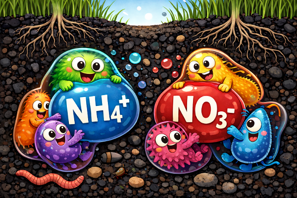 Caption to depict the role of Biochar, Humates and Microorganisms to reduce Nitrate leaching
