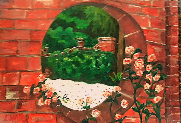 'Backyard view' by Leon Aarts, acrylics on card. 