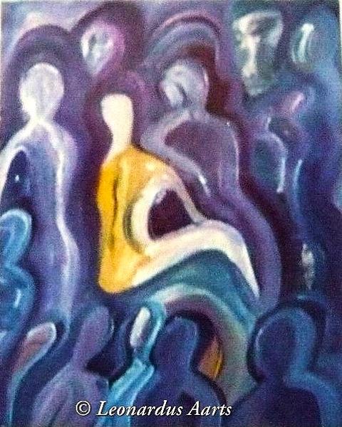 'Lecture' Acrylics on paper by Leon Aarts