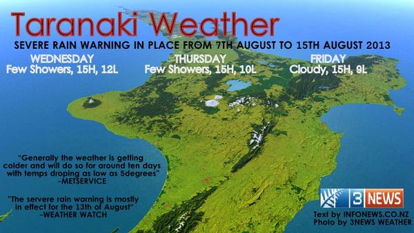 Graphic: Rain Warning for Taranaki