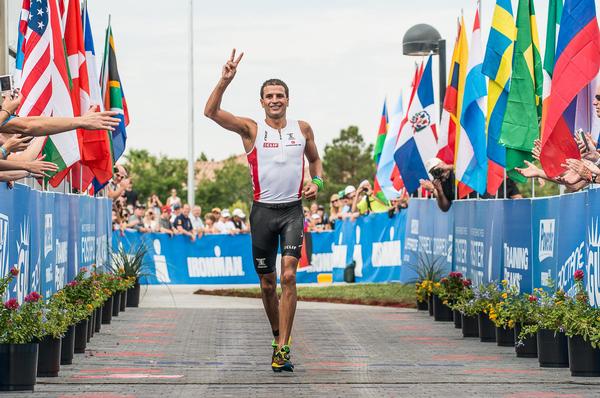 erenzo Bozzone in action on his way to second place in the IRONMAN 70.3 World Championship in Las Vegas.