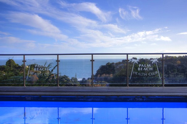 Waiheke Island Resort swimming pool, overlooking Hauraki Gulf