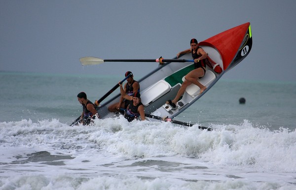 Big swells made for a dramatic first day at the New Zealand surf lifesaving championships in Gisborne today.